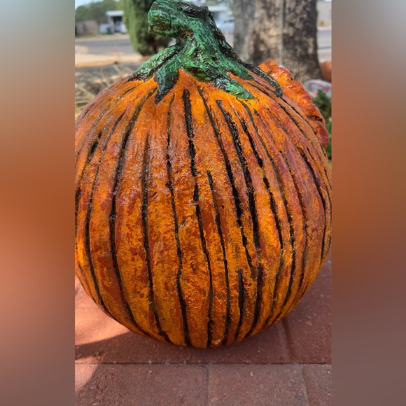 Halloween pumpkin holiday decor, handmade paper mache clay pumpkin art